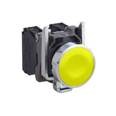 Push button, metal, flush, yellow, Ø22, spring return, unmarked, 1 NO - Schneider Electric - XB4BA51