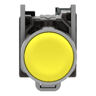 Push button, metal, flush, yellow, Ø22, spring return, unmarked, 1 NO - Schneider Electric - XB4BA51