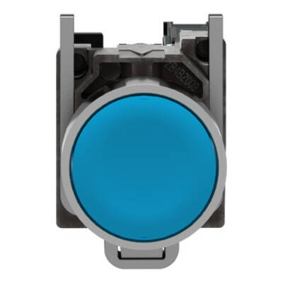 Push button, metal, flush, blue, Ø22, spring return, unmarked, 1 NO - Schneider Electric - XB4BA61