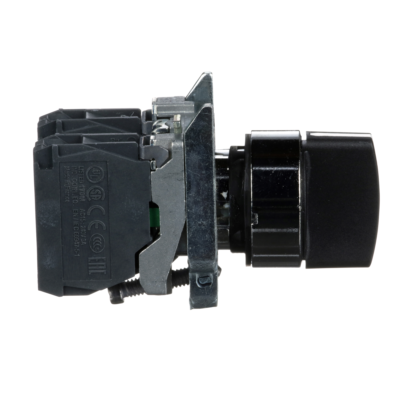 Selector switch, metal, black, Ø22, 3 positions, spring spring return, 2 NO - Schneider Electric - XB4BD53