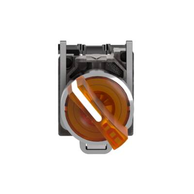 Illuminated selector switch, Harmony XB4, metal, orange handle, 22mm, universal LED, 2 positions, 1NO + 1NC, 230...240V AC - Schneider Electric - XB4BK125M5