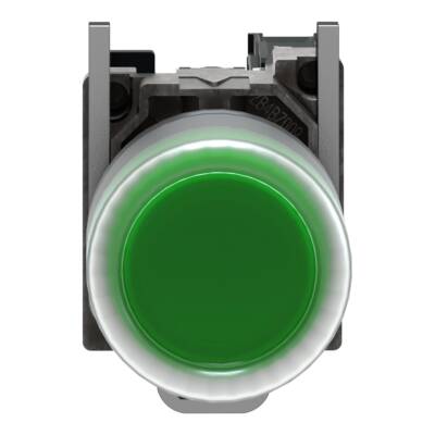 Push button, metal, projecting, green, Ø22, spring return, booted, unmarked, 1 NO - Schneider Electric - XB4BP31