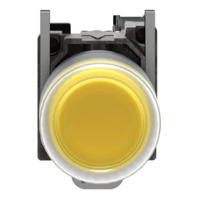 Push button, metal, projecting, yellow, Ø22, spring return, booted, unmarked, 1 NO - Schneider Electric - XB4BP51