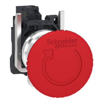 Emergency stop switching off, Harmony XB4, metal, red mushroom 40mm, 22mm, trigger latching turn to release, 1NC with monitoring - Schneider Electric - XB4BS8446