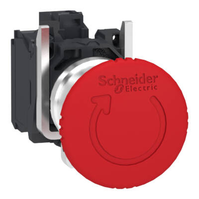 Emergency stop switching off, Harmony XB4, metal, red mushroom 40mm, 22mm, trigger latching turn to release, 2NC with monitoring - Schneider Electric - XB4BS84462