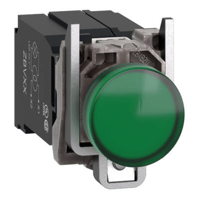 Pilot light, Harmony XB4,metal, green, 22mm, universal LED, plain lens, 400V AC - Schneider Electric - XB4BV5B3