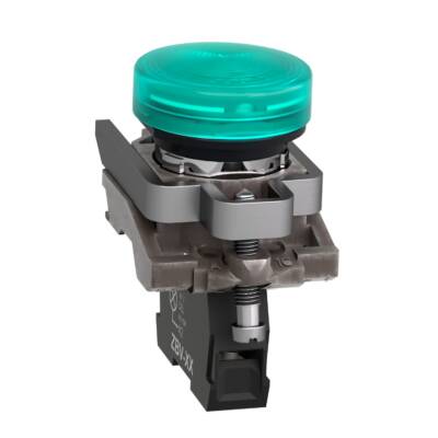 green complete pilot light Ø22 plain lens with BA9s bulb 250V - Schneider Electric - XB4BV63