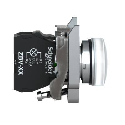 Pilot light, Harmony XB4,metal, white, 22mm, universal LED, plain lens, 110…120V AC - Schneider Electric - XB4BVG1
