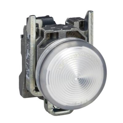 Pilot light, Harmony XB4,metal, white, 22mm, universal LED, plain lens, 230...240V AC - Schneider Electric - XB4BVM1
