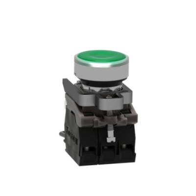 Push to test pilot light, Harmony XB4, metal, green, 22mm, universal LED, 24V - Schneider Electric - XB4BW23B5