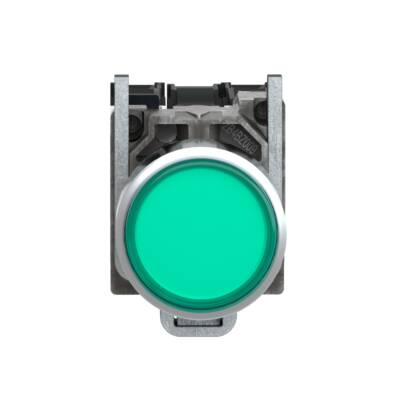 green flush complete illum pushbutton Ø22 spring return 1NO+1NC 250V - Schneider Electric - XB4BW3365