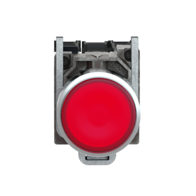 Illuminated push button, Harmony XB4, metal, red flush, 22mm, universal LED, plain lens, 1NO + 1NC, 230...240V AC - Schneider Electric - XB4BW34M5