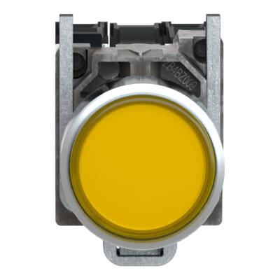 Harmony XB4, Illuminated push button, metal, flush, orange, Ø22, spring return, <= 250 V, 1 NO + 1 NC - Schneider Electric - XB4BW3565