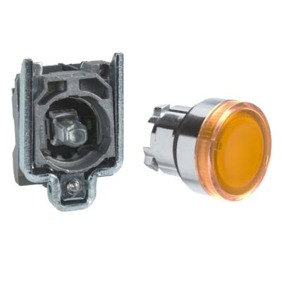 Illuminated push button, Harmony XB4, orange flush complete illum pushbutton Ø22 mm spring return 1 NO 24 V - Schneider Electric - XB4BW35B1