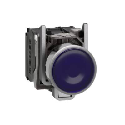 Illuminated push button, Harmony XB4, metal, blue flush, 22mm, universal LED, plain lens, 1NO + 1NC, 110...120V AC - Schneider Electric - XB4BW36G5