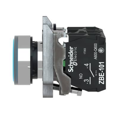 Illuminated push button, Harmony XB4, metal, blue flush, 22mm, universal LED, plain lens, 1NO + 1NC, 230...240V AC - Schneider Electric - XB4BW36M5