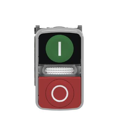 Illuminated double-headed push button, metal, Ø22, 1 green flush I + 1 pilot light + 1 red projecting O, 1 NO + 1 NC - Schneider Electric - XB4BW73731B5