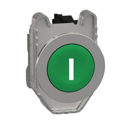 Harmony XB4, Push button flush mounted, metal, green, Ø30, spring return, marked I, 1 NO - Schneider Electric - XB4FA3311