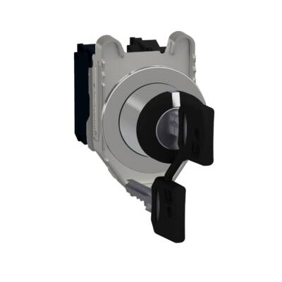 Harmony XB4, Key switch selector flush mounted, metal, black, Ø30, key n°455, 3 positions, stay put, 2 NO - Schneider Electric - XB4FG33