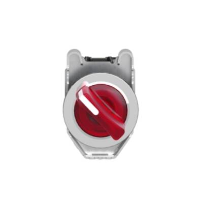 Illuminated selector switch, Harmony XB4, metal, red handle, 30mm, universal LED, 2 positions, 1NO + 1NC, 24V AC DC - Schneider Electric - XB4FK124B5
