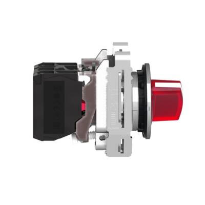 Illuminated selector switch, Harmony XB4, metal, red handle, 30mm, universal LED, 2 positions, 1NO + 1NC, 110...120V AC - Schneider Electric - XB4FK124G5