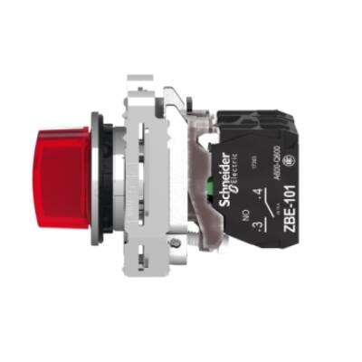 Illuminated selector switch, Harmony XB4, metal, red handle, 30mm, universal LED, 3 positions, 1NO + 1NC, 110...120V AC - Schneider Electric - XB4FK134G5