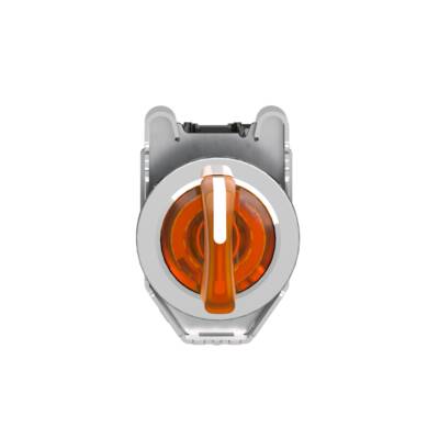 Illuminated selector switch, Harmony XB4, metal, orange handle, 30mm, universal LED, 3 positions, 1NO + 1NC, 110...120V AC - Schneider Electric - XB4FK135G5
