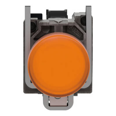 Illuminated push button, Harmony XB4, metal, orange flush mounted, 30mm, universal LED, plain lens, 1NO + 1NC, 230V AC - Schneider Electric - XB4FW35M5