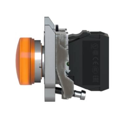 Illuminated push button, Harmony XB4, metal, orange flush mounted, 30mm, universal LED, plain lens, 1NO + 1NC, 230V AC - Schneider Electric - XB4FW35M5