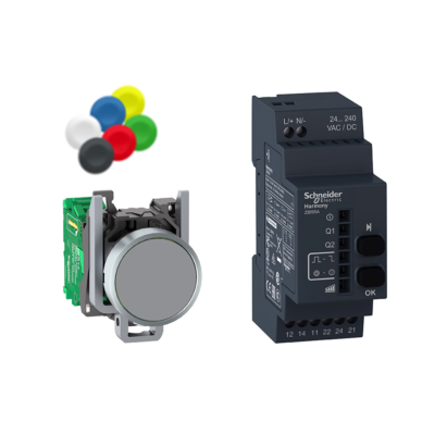 Wireless push button and configurable receiver with 10 colored caps, metal, Ø22, 24...240 V AC/DC - Schneider Electric - XB4RFA02