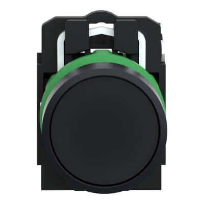 Push button, plastic, flush, black, Ø22, spring return, unmarked, 1 NO - Schneider Electric - XB5AA21