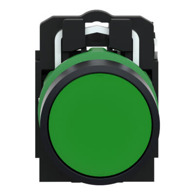 Push button, plastic, flush, green, Ø22, spring return, unmarked, 1 NO - Schneider Electric - XB5AA31
