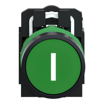 Harmony XB5, Push button, plastic, flush, green, Ø22, spring return, marked I, 1 NO - Schneider Electric - XB5AA3311