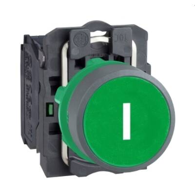 Push button, Harmony XB5, green flush pushbutton white marked "I" 1 NO screw cl cp grey - Schneider Electric - XB5AA3311C0