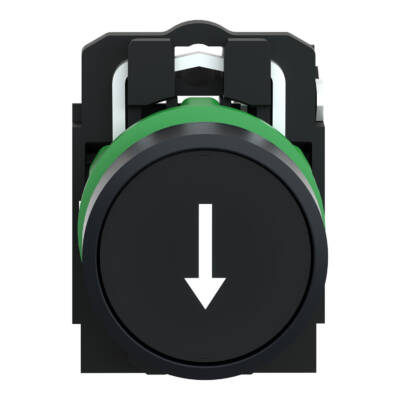 Push button, plastic, flush, black,Ø22, spring return, marked DOWN ARROW, 1 NO - Schneider Electric - XB5AA3351