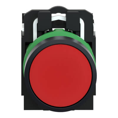 Harmony XB5, Push button, plastic, flush, red, Ø22, spring return, unmarked, 1 NO + 1 NC - Schneider Electric - XB5AA45