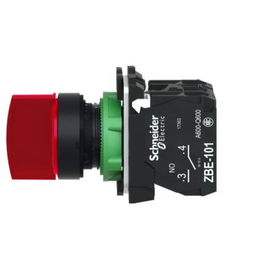 Illuminated selector switch, Harmony XB5, grey plastic, red handle, 22mm, universal LED, 3 positions, 1NO + 1NC, 230...240V AC - Schneider Electric - XB5AK134M5