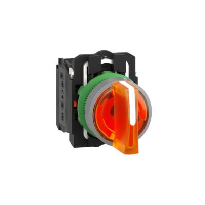 Illuminated selector switch, Harmony XB5, universal LED, grey bezel, yellow handle, 22mm, 3 positions, stay put, 1NO + 1NC, 24V AC DC - Schneider Electric - XB5AK135B5C0