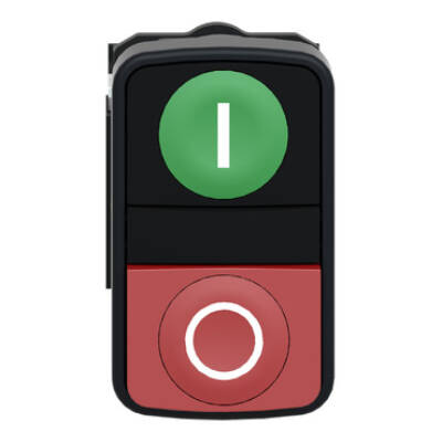 Double-headed push button, plastic, Ø22, 1 green flush marked I + 1 red projecting marked O, 1 NO + 1 NC - Schneider Electric - XB5AL73415