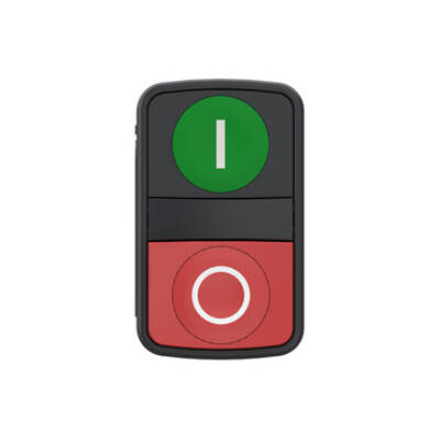 Double headed push button, Harmony XB5, plastic, 22mm, 1 green marked I + 1 red projecting marked O, 1NO+1NC, push in - Schneider Electric - XB5AL734155