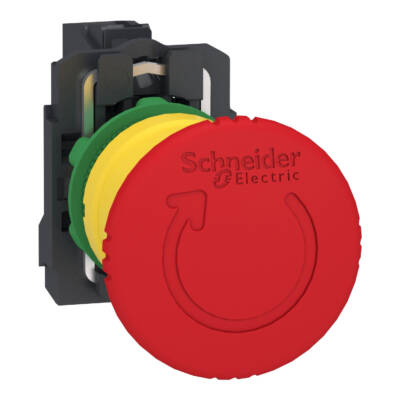 Emergency stop switching off, Harmony XB5, plastic, red mushroom 40mm, 22mm, trigger latching turn to release, 1NC with monitoring - Schneider Electric - XB5AS8446