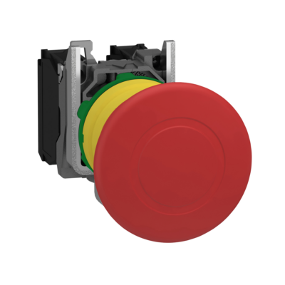 Emergency stop switching off, plastic, red mushroom Ø40, Ø22 trigger latching push-pull, 1 NO + 1 NC - Schneider Electric - XB5AT845