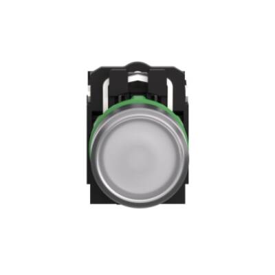 Illuminated push button, Harmony XB5, plastic, white flush, 22mm, universal LED, plain lens, 1NO + 1NC, 24V AC DC - Schneider Electric - XB5AW31B5