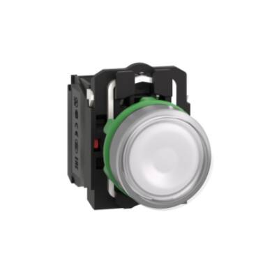 Illuminated push button, Harmony XB5, grey bezel, white flush, 22mm, universal LED, plain lens, 1NO + 1NC, 120V - Schneider Electric - XB5AW31G5C0