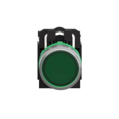 Illuminated push button, Harmony XB5, grey bezel, green flush, 22mm, universal LED, spring return, 1NO + 1NC, 24V AC - Schneider Electric - XB5AW33B5C0
