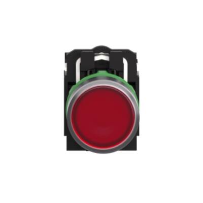 Illuminated push button, Harmony XB5, plastic, red flush, 22mm, universal LED, plain lens, 1NO + 1NC, 24V AC DC - Schneider Electric - XB5AW34B5