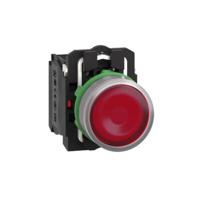 Illuminated push button, Harmony XB5, grey bezel, red flush, 22mm, universal LED, spring return, 1NO + 1NC, 24V AC - Schneider Electric - XB5AW34B5C0