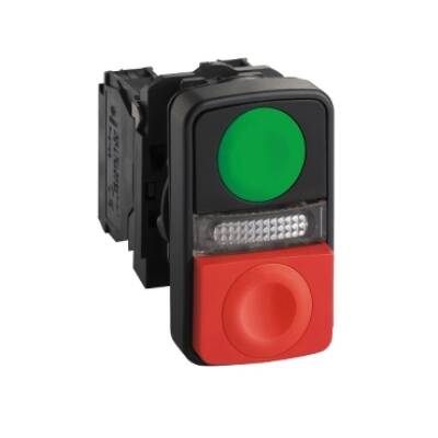 green flush/red projecting illuminated double-headed pushbutton Ø22 1NO+1NC 120V - Schneider Electric - XB5AW73731G5