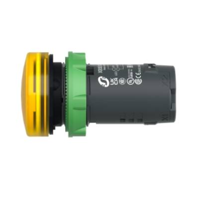 Pilot light, Harmony XB5, grey plastic, yellow, 22mm, universal LED, plain lens, 24V AC DC - Schneider Electric - XB5EVB8