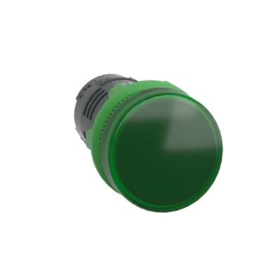 Monolithic pilot light, Harmony XB5, grey plastic, green, 22mm, universal LED, plain lens, 110…120V AC - Schneider Electric - XB5EVG3